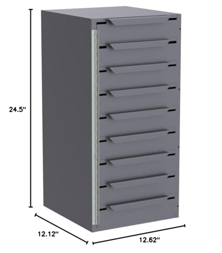 Durham 611-95 Gray Welded Steel Cabinet, 12-5/8" Width x 24-1/2" Height x 12-1/8" Depth, 9 Drawers