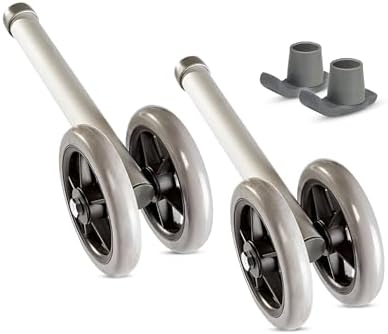 Healthline Heavy Duty Bariatric Walker Wheels â 5â Double Wheel Pair with 2 Glide Tips â Universal Replacement Kit for Standard and Folding Walkers â Sturdy Rubber Wheels, Up to 450 lbs Capacity