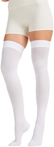MGANG Medical 15-20 mmHg Compression Stockings for Women & Men, Pair, Thigh High Graduated Compression Socks, Closed Toe, Opaque, Support for Varicose Veins, Edema, DVT, Swelling, Flight, White L