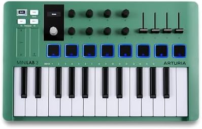 Arturia MiniLab 3 â Limited Edition Mint Green 25 Key USB MIDI Keyboard Controller With 8 Multi-Color Drum Pads, 8 Knobs and Music Production Software Included
