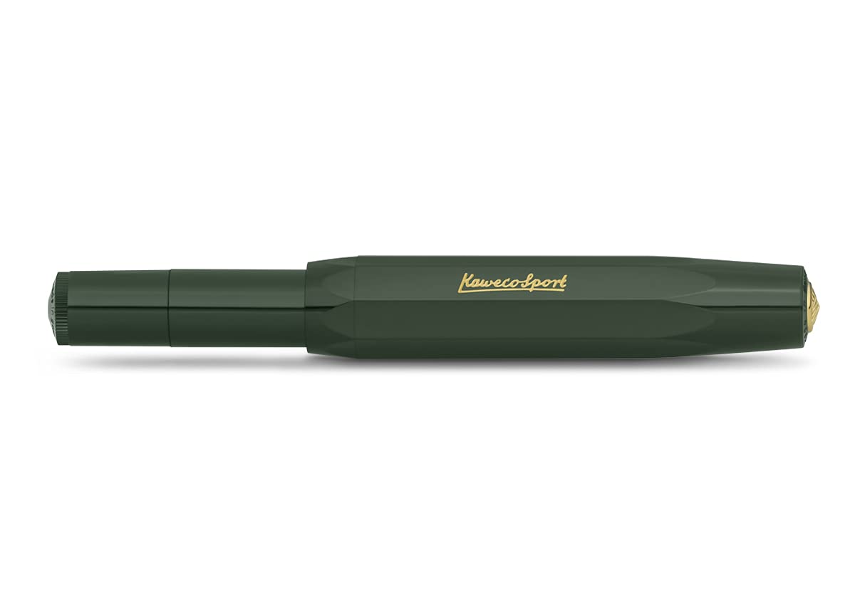 Kaweco CLASSIC SPORT Fountain Pen Green with 23 Carat Gold-Plated Steel Nib and Iridium Tip for Ink Cartridges I Sport Fountain Pen 13 cm I Nib: F (Fine)
