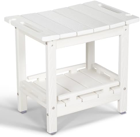 NALONE Shower Bench, HDPE Shower Benches with Storage Shelf & Handles, Indoor and Outdoor Use (White)