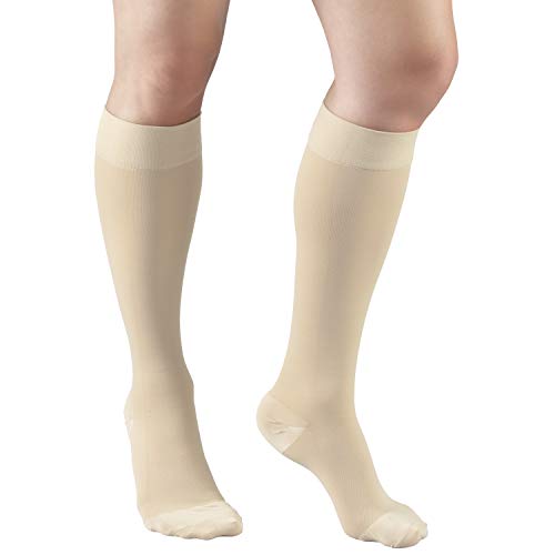 Truform 20-30 mmHg Medical Compression Stockings, Smooth Stretch Microfiber, Knee High, Closed Toe, Beige, Large