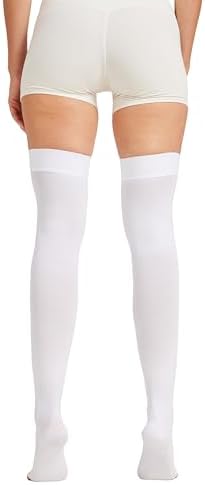 MGANG Medical Thigh High Compression Stockings for Men & Women, Pair, Open Toe, 15-20 mmHg Graduated Compression Support Hose, Opaque, Best for Varicose Veins, Edema, Flight, DVT, Swelling, White S