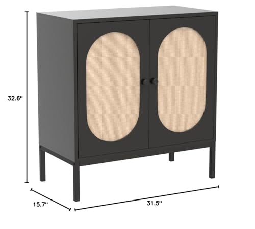 IDEALHOUSE Buffet Cabinet, Rattan Storage Cabinet with Doors and Shelves, Accent Cabinet Sideboard, Wood Console Cabinet with Storage Entryway Cabinet for Living Room, Dining Room, Hallway (Black)