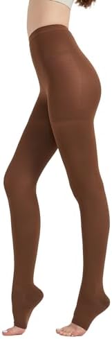 MGANG Medical Compression Pantyhose for Women & Men, 20-30mmHg Graduated Compression Support Tights, Open Toe, Opaque Waist High Compression Stockings for Edema, Varicose Veins, Flight, DVT, Brown S
