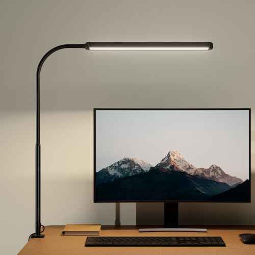 SUPERDANNY Eye-Caring LED Desk Lamp 360¡à Flexible Gooseneck Work Lamp with Desk Side Clamp Touch Control 3 Light Colors Smooth Dimming Task Lighting Reading Light for Home Office College Dorm, Black