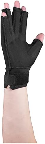 OTC Resting Splint Glove, 5 Finger Semi-Rigid Splints, Open Tips, Black, Right Hand, X-Large