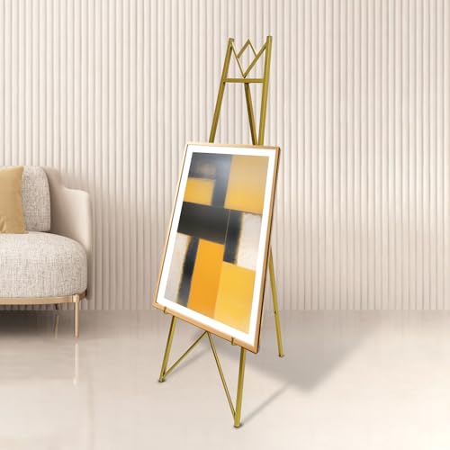 58 Inch Iron Adjustable Arts & Crafts Easels,Metal Easel Stand with Chain Support for Mirror,Floor Easels for Display Wedding Sign(Gold)