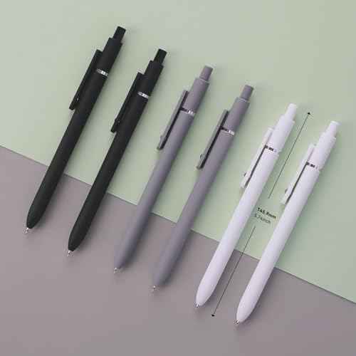 FIOVER Gel Pens,6Pcs Fine Point Smooth Writing Pens 0.5mm Black Gel Ink, High-End Series Ballpoint for Journaling Note Taking, Gifts for Women Men (6pcs-Black, Gray, White)