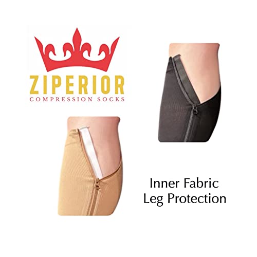 Inside Leg Zipper 20-30 mmHg Compression Grade Calf Closed Toe Socks (Black, 4X-Large)