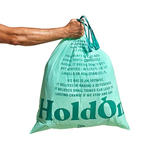 HoldOn 13-Gallon Trash Bags â Plant-based Tall Kitchen Trash Bags with Drawstring Handles for Tall Trash Bins, Heavy-duty and Compostable Large Trash Bags (40 bags)