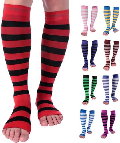 Doc Miller Compression Socks for Pregnant Women â Wide Calf, Open Toe Knee Sleeve 15-20 mmHG,Toeless Pregnancy Stockings for Varicose Veins, Footless Shin Splint Relief, 1 Pair