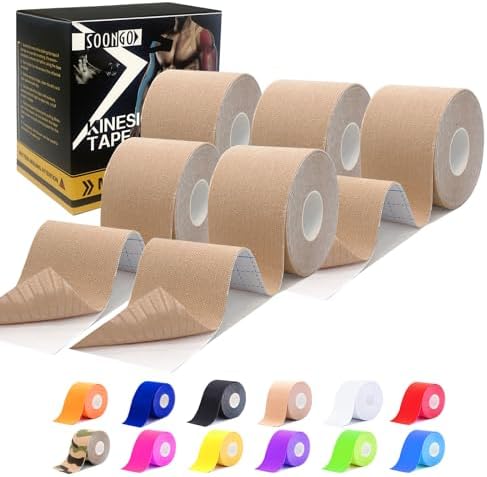 SOON GO Kinesiology Tape Pro 5 Rolls, 2 Inch High Elasticity Sports Tape Therapeutic Pain ReliefâPhysio Tape for Muscle Recovery & Joint Support, Waterproof & Hypoallergenic & BreathableâBeige