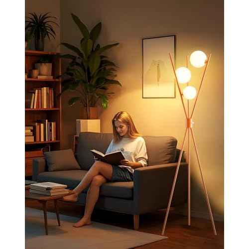 Lightdot Globe Standing Lamps Stepless Dimmable Tripod Floor Lamp with 3PCS 3000K G9 Bulbs Stable Base Orange Mid Century Modern Floor Lamp for Living Room/Bedroom
