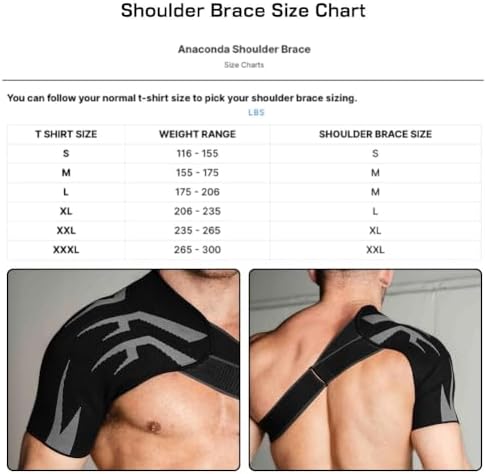 Anaconda Shoulder Brace for Men, Adjustable Compression Support Sleeve, Rotator Cuff Shoulder Brace, Compression Support Pain Relief, Arm Sling Injury and Torn Rotator Cuff for Left or Right Arm(Large