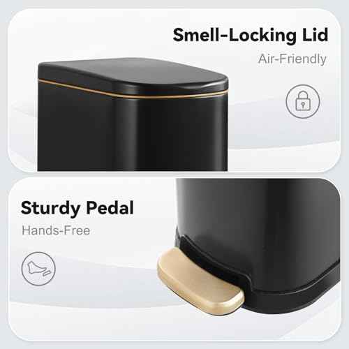 Bathroom Trash Can with Soft-Close Lid 3.5 Gallon Stainless Steel Garbage Can with Removable Inner Bucket Slim Trash Bins for Bedroom, Office (Matte Black)