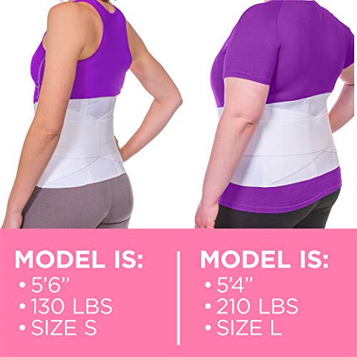 BraceAbility Women's Back Brace for Female Lower Back Pain - Lightweight Soft White Elastic Lumbar Compression Support Belt is Discreet Under Clothes for Ladies, Nurses, Walking (Small)