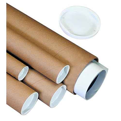Aviditi Kraft Mailing Tubes with Caps, 2" x 24", Pack of 6, for Shipping, Storing, Mailing, and Protecting Documents, Blueprints and Posters
