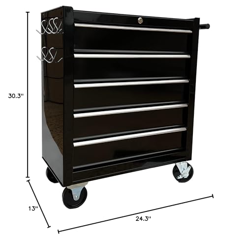 Workington Rolling Metal Tool Chest with 5 Drawers, 24" 5-Drawer Tool Chest Cabinet with Ball Bearing Drawer Slides, Steel Tool Storage Box Organizer 4101 Black