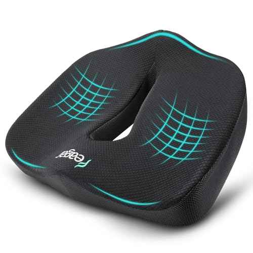 Feagar Memory Foam Seat Cushion for Office Chairs Desk, Gaming Chair Pad Tailbone Comfort Support Mesh Cover Dense Hip Sciatica Car Seat Cushion for Long Sitting Black