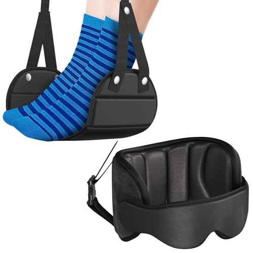 Travel Pillow Airplane Foot Hammock Set, Airplane Pillows with 3D Eye Mask for Sleeping, 360¡à Support Plane Head Strap, Long Flights Essentials, Stop Bobblehead and Travel Foot Rest Leg Relief