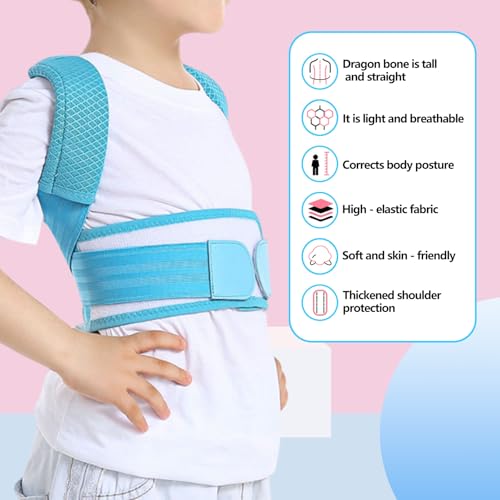 Posture Corrector for Kids,Adjustable Children Posture Corrector for Boys/Girls,Breathable Back Support Belt with Spine Lumbar Shoulder Braces for Hunchback,Spine Corrector (Blue, Large)