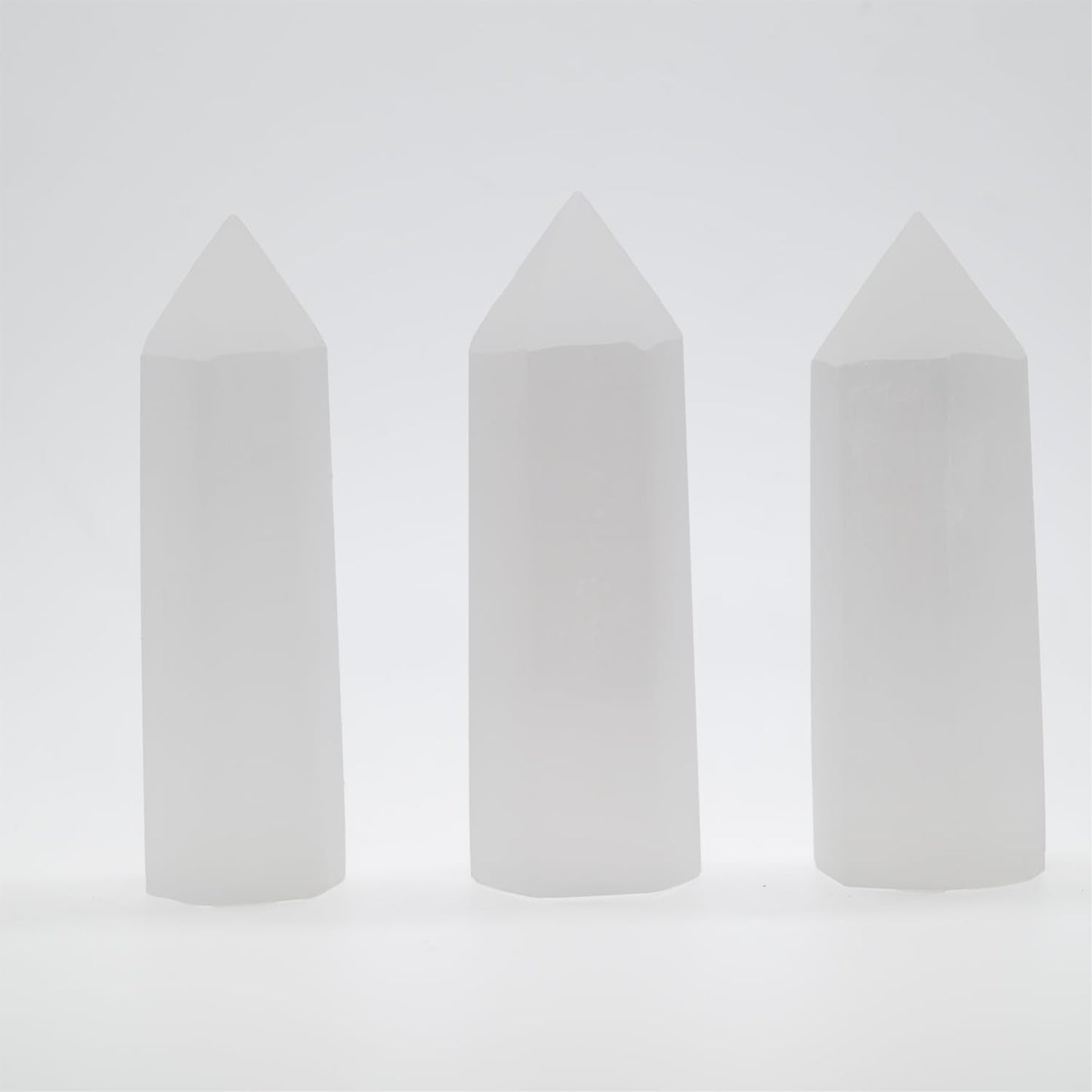 Angelstones Natural Selenite Gemstone Healing Crystal Hexagonal Pointed Reiki Chakra Faceted Prism Wand Carved Stone Figurine Home Decor