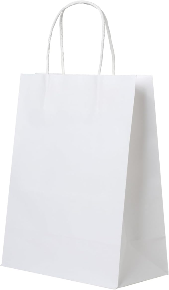 FACEBAG 50 PCS White Paper Bags with Handles Bulk, 8x4.25x10.5 Inches,Medium-sized White Gift Bags with Handles for Party Favorsï¼Take-Outï¼Grocery Shopping & Retailï¼Reusable & Durable