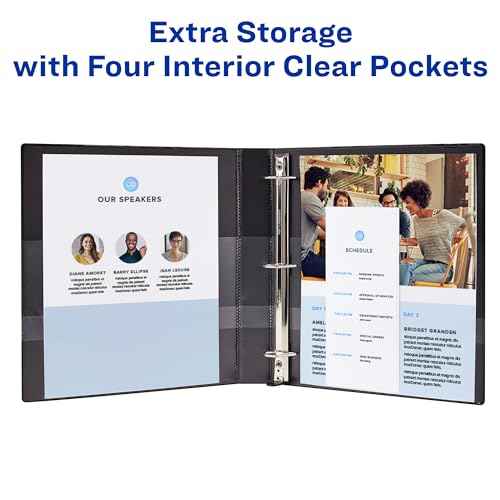 Avery Heavy Duty View 3 Ring Binder, 1.5"One Touch Slant Ring, Holds 8.5" x 11" Paper, 4 Black Binders (79870)