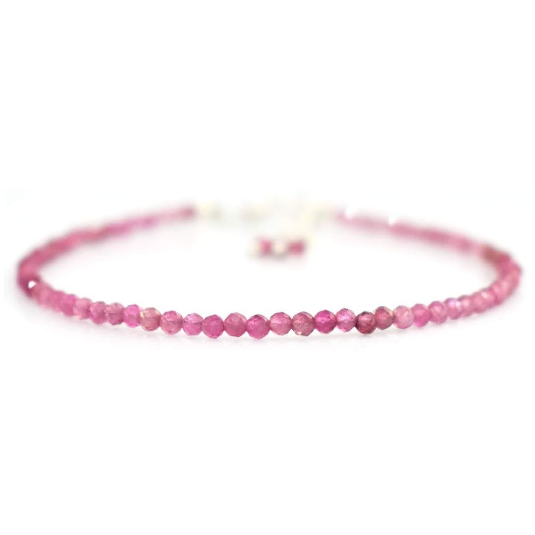 Gempires Pink Tourmaline Dainty Bracelet for Women | Handmade 2.5 mm Faceted Beads | Minimalist Stacking Jewelry | Adjustable Lightweight Design | Love Stone Gift