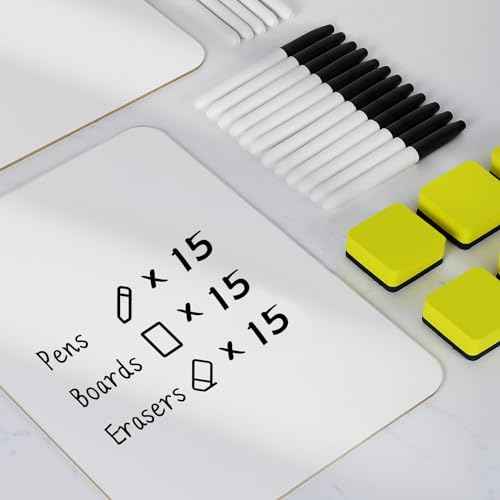 Dry Erase Lapboards, HERKKA 15 Pack Double Sided Dry Erase Lap Boards 9 x 12.5 Inch, 15 Markers, 15 Erasers, Small Dry Erase Boards for Students Classroom Teacher Supplies