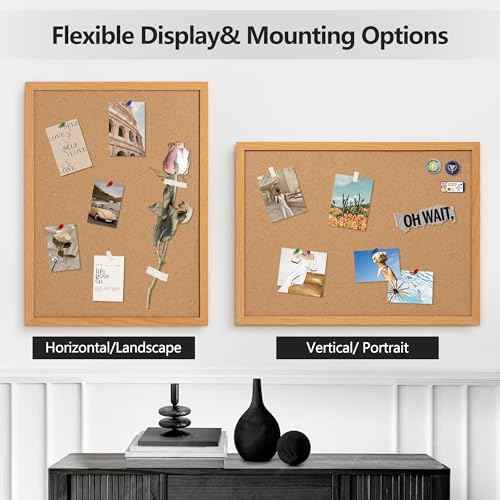 Board2by Cork Board Bulletin Board 24 x 36, Wood Framed Corkboards for Wall Decor, Hanging Office Message Board, Large Wall Mounted Notice Pin Board with 15 Push Pins for School, Home & Office