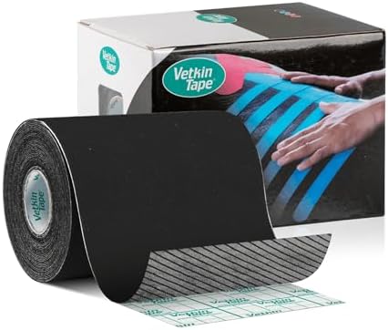 VETKIN VetkinTape® Veterinary Kinesiology Tape Black | Kinesiology Tape for Horses & Dogs | Equine & Canine Kinesiotape | Latex Free and Quality Mark Certified Ktape | 4 inch | Pack of 1 Roll