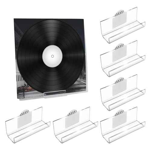 Kalami 12 Pack Vinyl Record Holder Wall Mount No Drill, Self Adhesive Acrylic Record Shelf Display Racks for LP Album Covers CD Book Picture Frames