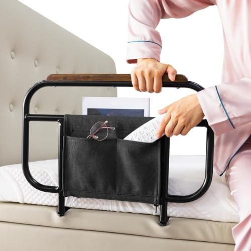 Bed Side Rails for Adjustable Bed Base for Elderly Adults Safety, Fit Wooden Base Only, for Mattress Under 10 Inches, Set of 2