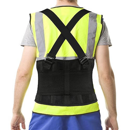 Work Back Brace - Back Support Belt for Lower Back Pain Relief, Heavy Lifting, Herniated Discs - Industrial Back Brace for Work With Shoulder Straps Fits Men and Women XL/2XL(37"-45")