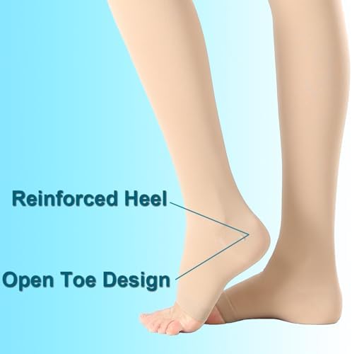 Medical Compression Pantyhose For Women & Men,20-30mmHg Graduated Support Hose Tights,Opaque Open Toe Waist High Compression Stockings For Athletic,Flight,Travel Use