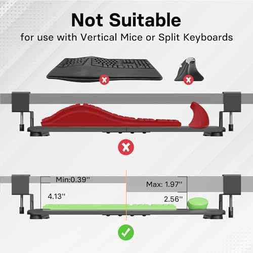 BONTEC KMT01-PJ Under Desk Keyboard Tray, Pull-Out Keyboard & Mouse Platform with C-Clamp, 20 x 11.8 in Space-Saving Ergonomic Slide-Out Drawer, Black