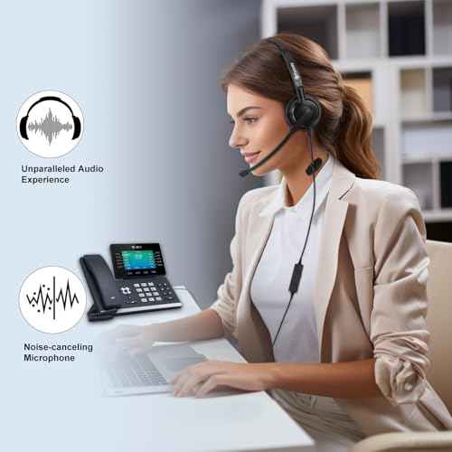 Arama Yealink Headset with Microphone Noise Cancelling, RJ9 Telephone Headsets for Office Phones Compatible with Yealink T20P T21P T26P T23G T46G T48G T42S T46S Avaya 1608 9608 9611 Grandstream Phones