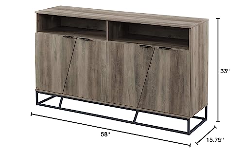 Walker Edison Angled Door Cabinet-Sideboard-Buffet with Open Shelf Storage, 58, Grey Wash