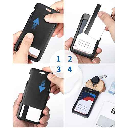 Uniclife 1 Pack Sliding ID Badge Holder Hard Black Vertical Plastic Card Case Protector Pouch with Clear Window for Office School ID Credit Cards Proximity Key Cards Driver¡¯s Licenses and Passes