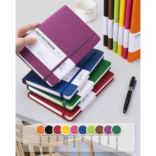 Dynta Hardcover Journal Notebooks, 10 Packs A5 Lined Journals Bulk for Writing 200 Pages/100Sheets, 8.4 x 5.8 inch, 10 Colors Classic Ruled Notebook for Work/Travel/College/Note Taking