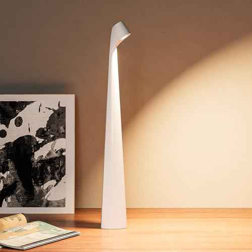 Portable Cordless LED Desk Lamp, Rechargeable Wireless Table Lamp, 3-Level Brightness, Patio & Bedside Night Light, Dining Room Ambient Reading Light (White)