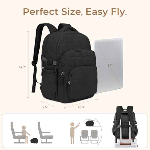 CLUCI 17.3 Inch Laptop Backpack for Women, Anti Theft Travel Backpack, Puffer Quilted Work Backpack, Water Resistant College Bookbag, Carry on backpack with RFID (Black)