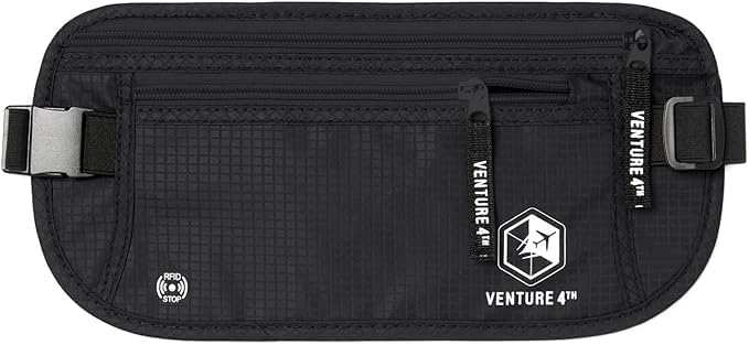 VENTURE 4TH Money Belt for Travel â Hidden Under-Clothes RFID Blocking Passport Holder & Slim Travel Wallet Pouch for Men & Women to Protect Cash, Cards & Documents (Pure Black)