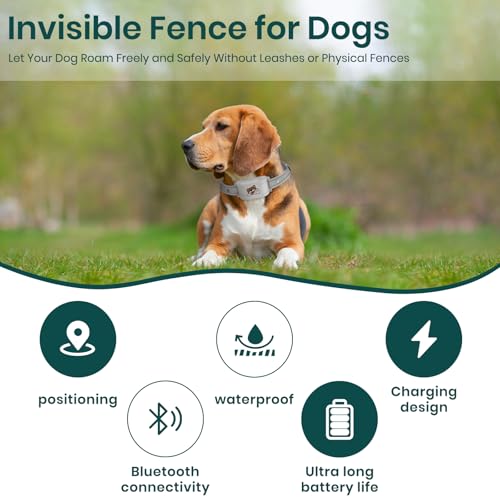 GPS Wireless Dog Fence with Free App, Electric Fence System with Training Collar, Portable Fence for Outdoor Use, Rechargeable Waterproof, Adjustable Pet Containment System for Outdoor Use