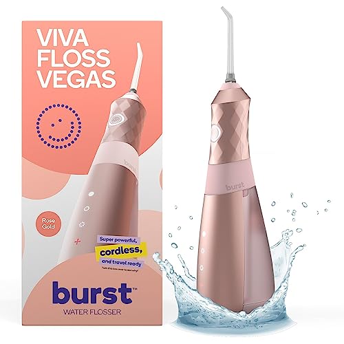 BURST Water Flosser for Teeth Cleaning â Cordless Water Flosser Picks for Plaque Removal Between Teeth, Braces & Dental Work â Electric & Portable Water Floss â 110mL Tank, 3 Modes â Rose Gold