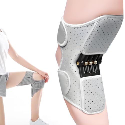 Spring-Powered Knee Support Brace - Boost Joint Assistance for Stairs, Squats & Daily Mobility - Ergonomic Patella Support with Adjustable Straps for Elderly & Active Adultsï¼greyï¼