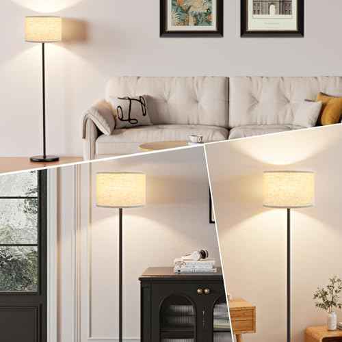 Ambimall 60'' Modern Floor Lamp Set of 2, 2PK Tall Lamps for Living Room Bedroom, Beige Shade with Black Pole(Without Bulb)